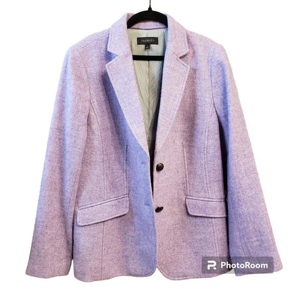 Talbots purple herringbone wool blend blazer jacket size 12 - Picture 2 of 13